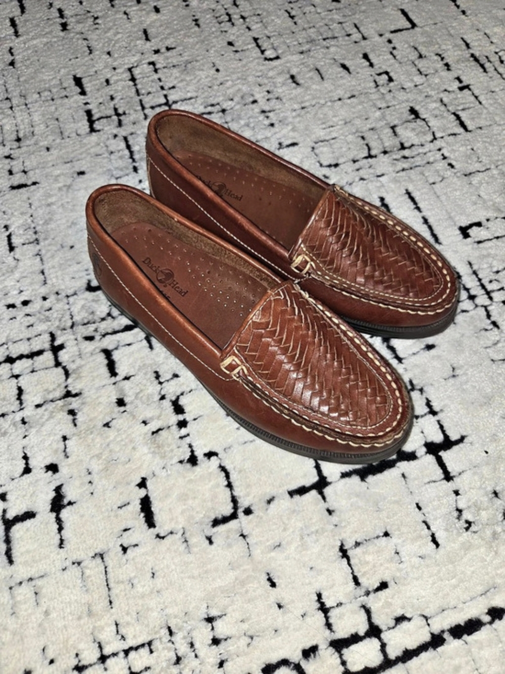 Duck Head Brown Leather Woven Loafers Big Boys 6 Great Condition